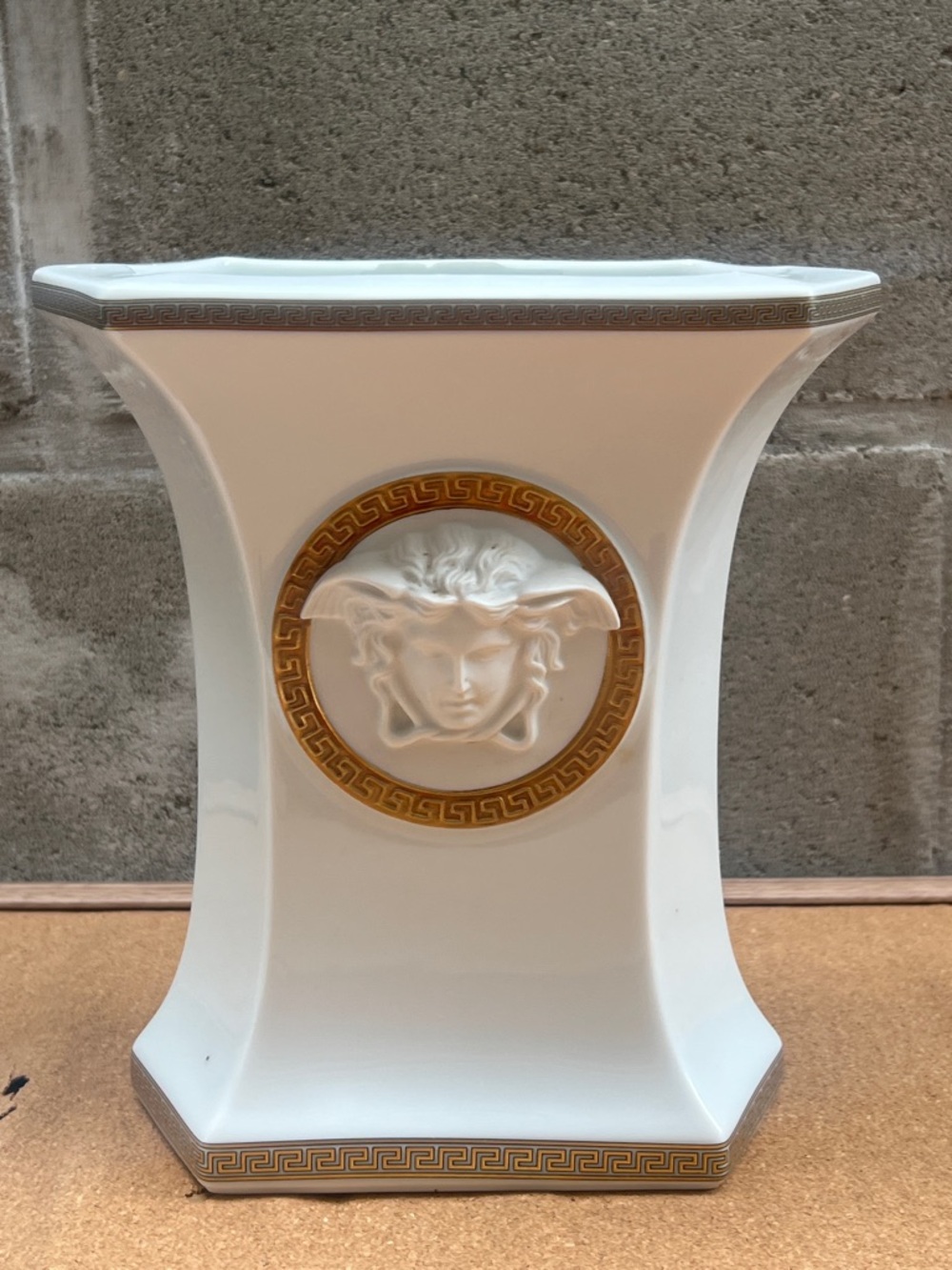 Rosenthal Meets Versace.          Gorgona Porcelain Vase with Gold Medallion